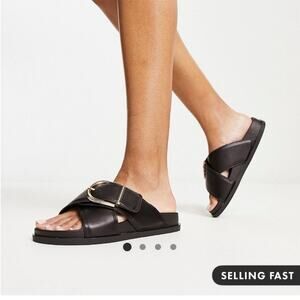 ASOS Design Black Flash Buckle Cross Vamp Sandals with Cross-Straps